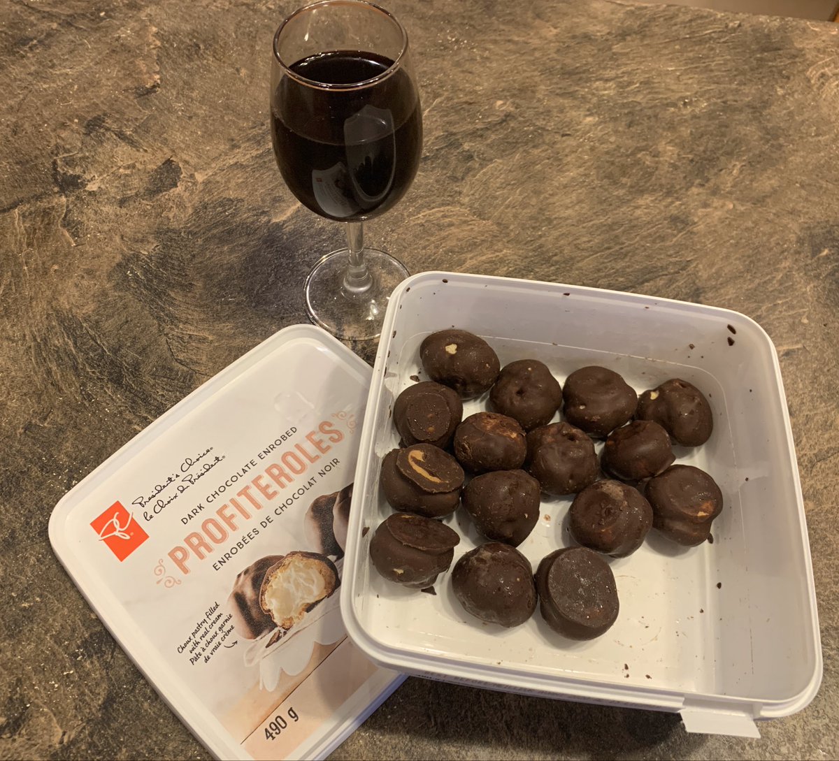 BexSaunders7's tweet photo. Ffs. This is what happens when you can’t be arsed to make supper. Send help. #needanintervention #alltheprofiteroles 🍷 #allthewine https://t.co/a1xr97Ug1L