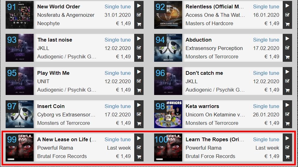 WOW!
🔥❤🇳🇱
"A New Lease on Life" and "Learn The Ropes" enters the Hardtunes "Hardcore TOP100" at #99 &amp; #100: hardtunes.com/top100

#POWERFULRAMA #Hardtunes #Hardcore #Music #BrutalForceRecords #LearnTheRopes