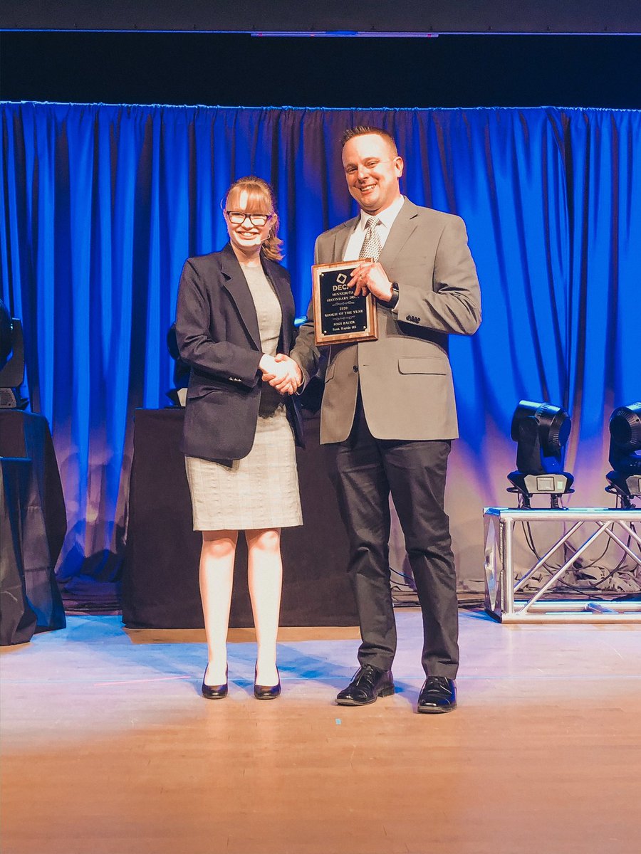 AND THE ROOKIE OF THE YEAR GOES TO..... MR. JOSH BAUER!!
.
.
Words cannot describe how incredibly proud we are of our AMAZING head advisor!! This man puts his heart and soul into DECA and is ever so deserving of this award! Thank you for all you do, Mr. Bauer!