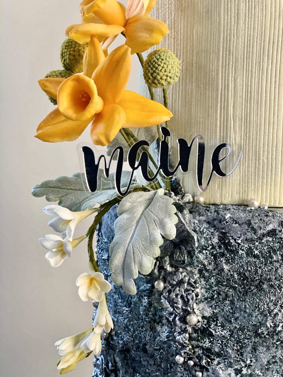 scastaloni's tweet photo. This year, our fave cake maker’s description of @mainedcm ‘ cake: Romantic industrial grungy look with her favorite flowers, daffodils #MaineMendoza #MaineTurns25 #LawyersForMaine @GingCL03 @KWMom02 @PhenomDei @ProfessorDei @Jannn1129 @mainegif @nettetomacruz @myhappypill0704 https://t.co/meLDi9kTBi