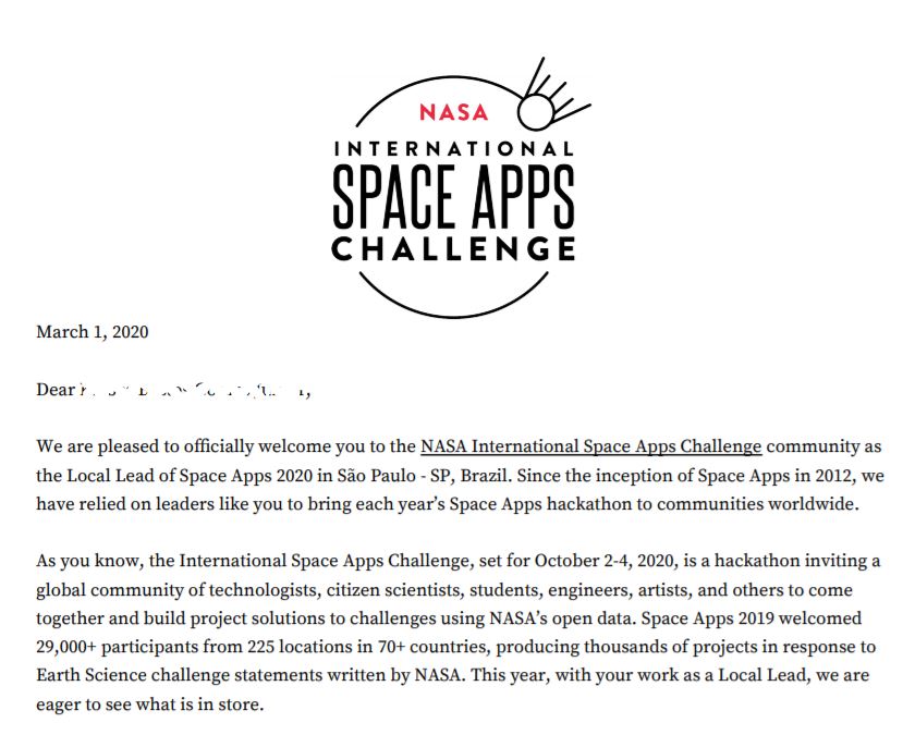 SpaceAppsSP's tweet photo. Depois de uma criteriosa análise, de mais de 2 meses, a cidade de São Paulo foi aceita para receber o Hackathon da NASA em 2020. Estamos planejando uma edição ainda melhor e maior esse ano! Que legal né?!
E ai, vamos nessa juntos?
#SpaceAppsSP #SpaceApps https://t.co/CRDvfTN7DL