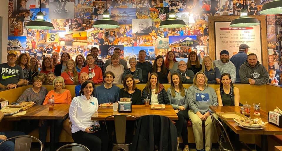 BlackDogRunMB's tweet photo. Team Black Dog sharing a race week meal @MODPizza! It’s almost race day in Myrtle Beach!! #blackdogrunmb #runmbm https://t.co/0oAvJ4tTIY