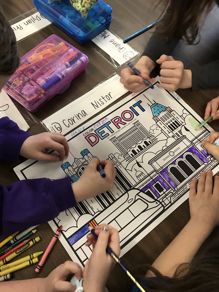 MrsWilsonsClass's tweet photo. First Graders showing #cooperation by coloring some awesome artwork by @detroitGT for our March is Reading Month door decor π#micoyotes https://t.co/d4SG0BkEYz