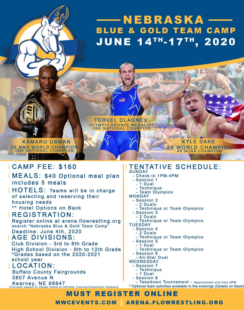 loperwrestling's tweet image. We are excited to announce our 3rd Clinician for our Nebraska Blue and Gold Team camp this summer! Alongside Kyle Dake and Tervel Dlagnev we will be bringing in former UNK Loper and current 2X MMA World Champion Kamaru Usman!
