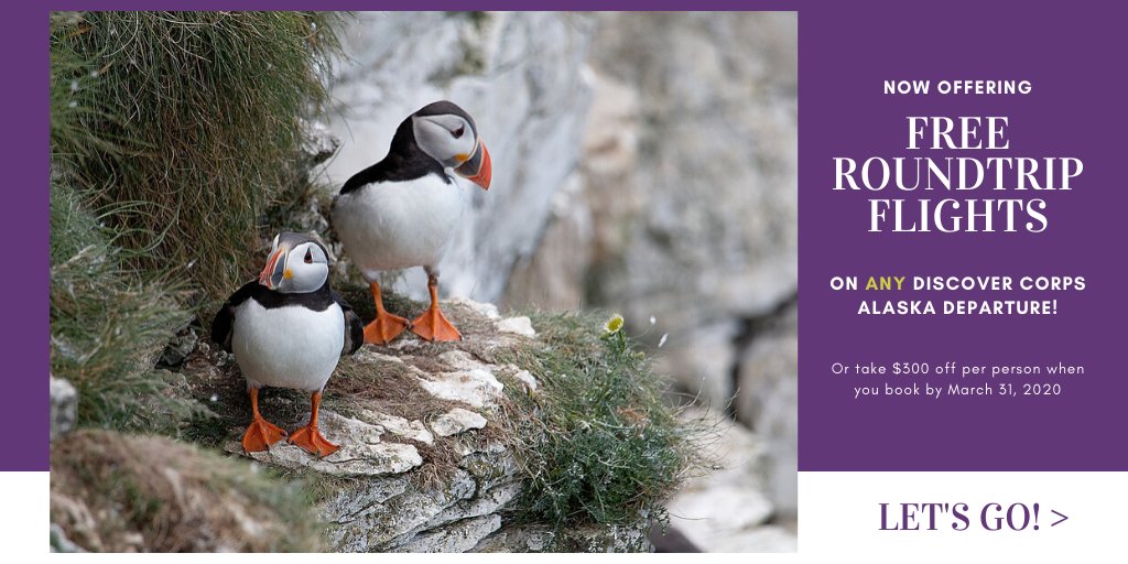 Staying stateside this summer? Consider Alaska, and let Discover Corps cover your roundtrip airfare (or take $300 off per person). Click below!👇

bit.ly/2x5Xanp