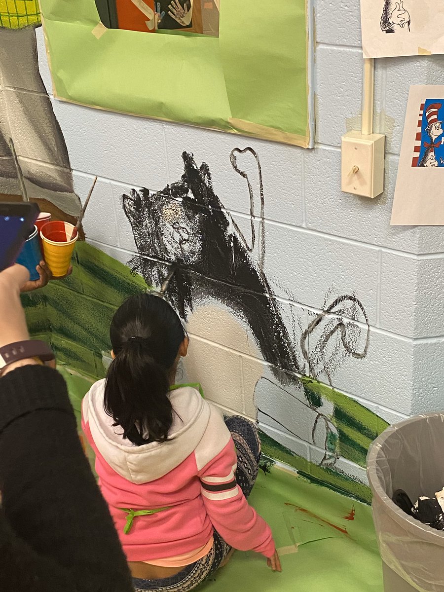 CPES_Cheetahs's tweet photo. Here is today’s Library and Hall of Champions update! Huge shout out to Stacy and Stace from @MuralsOnTheWall for giving our special education classes the opportunity to contribute to the painting! #CPChampionCheetahs #PWCSOSEProud #PositivelyPWCS https://t.co/Qv2CZ5mZEE