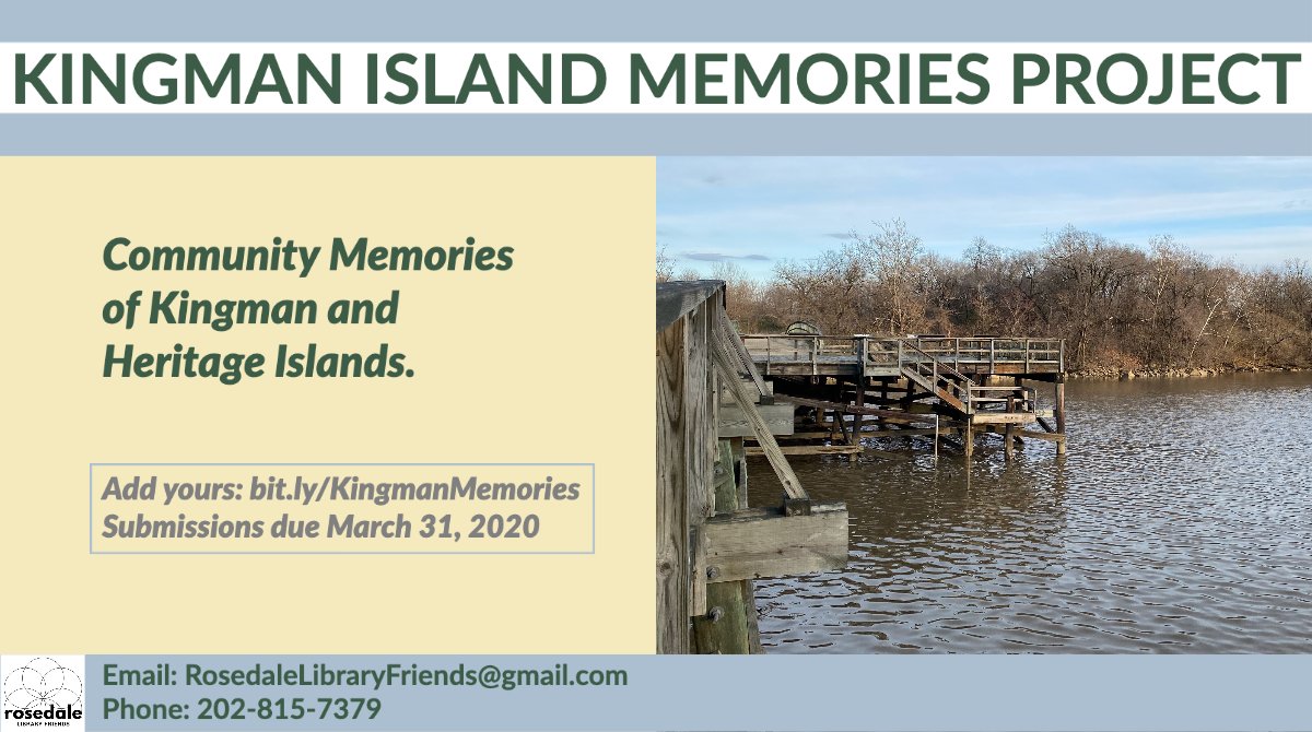 RosedaleFriends's tweet image. Do you have stories from Kingman and Heritage Islands? Through March, we are working with @anacostiaws' Stewards Program &amp;amp; @DOEE_DC to document memories of the islands. Please add yours and then share the opportunity with a neighbor! bit.ly/KingmanMemories  #KingmanIsland