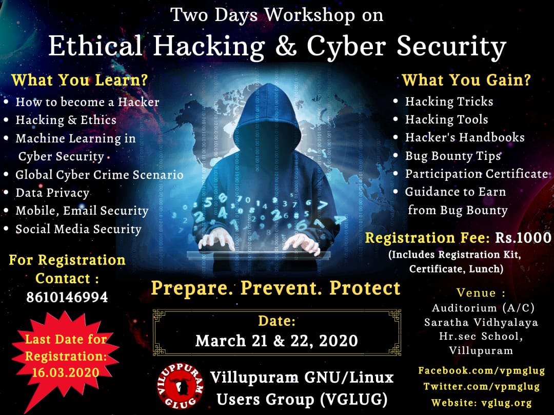iam_amdadam's tweet photo. #VGLUG welcomes you all for two days hands-on workshop on Ethical hacking &amp; Cybersecurity. Register now 😇🙏🏻#cybersecvglug2020 ❤️
#cybersecurity #Ethicalhacking #penetrationtesting #bugbounty #bughunting #infosec #emailsecurity #machinelearning #dataprivacy  #MobileSecurity https://t.co/CKuC6DThI2