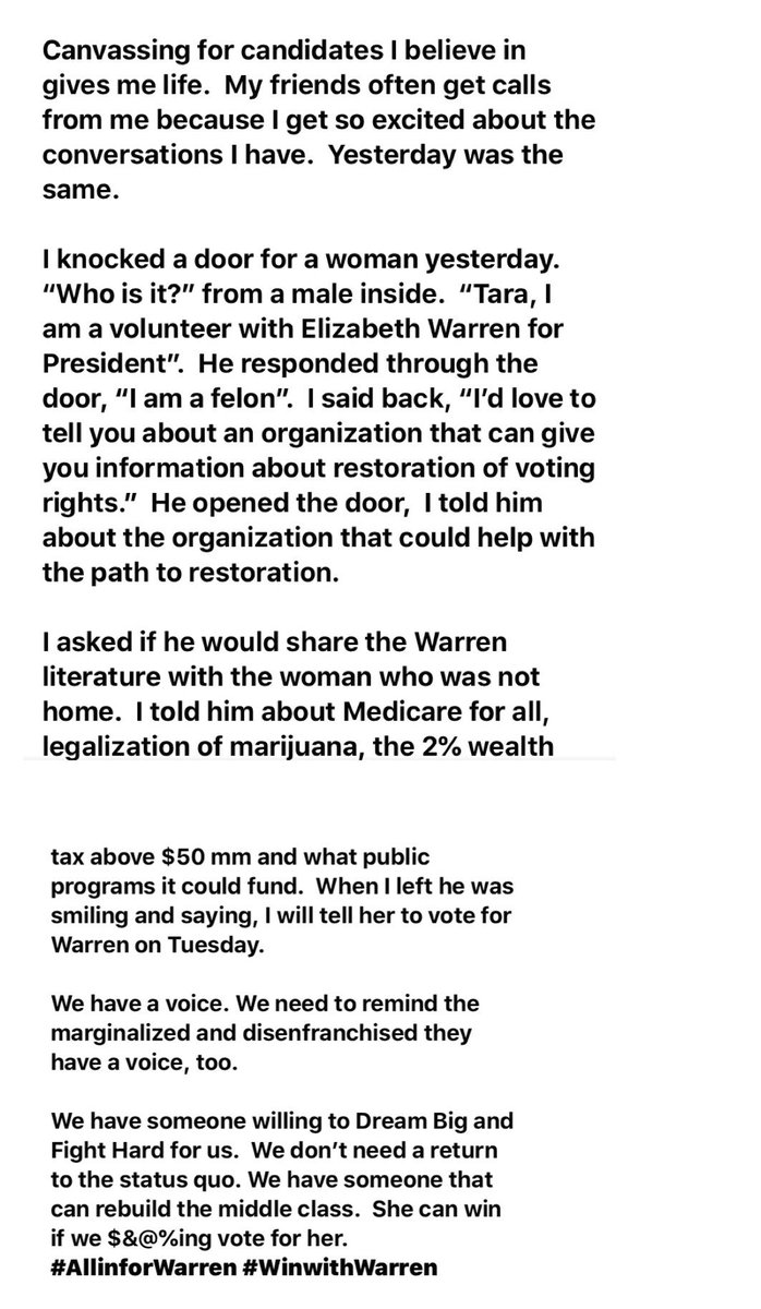 T_ADouglas's tweet photo. We have someone willing to Dream Big & Fight Hard for us. We donโt need a return to the status quo. We have someone that can rebuild the middle class. She can win if we $&@%ing vote for her. #AllinforWarren #VirginiaforWarren #WinwithWarren #TeamWarren @KelleyMarlin @AJLEAKE https://t.co/LWYOjMS3QG