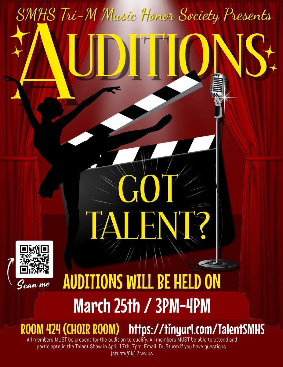 J9PhD's tweet photo. Hey, @SMHS_Official, got Talent?? Audition for the talent show! Singers, instrumentalists, dancers, actors, comedians! You name it, we'll take it! Sign up here: https://t.co/vppGxqVtfx https://t.co/IH7ODeSuGo