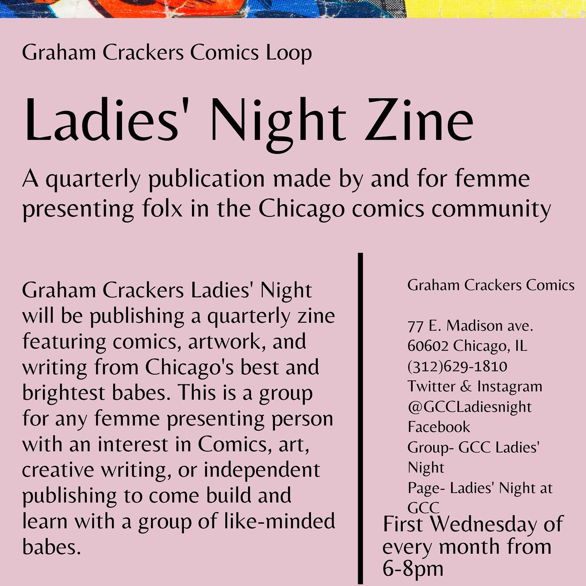 GCCLadiesNight's tweet photo. Post-con blues? Come by GCC loop at 6 pm this Wednesday for an opportunity to meet comics creator Mirka Andolfo @Mirkand and talk con-hauls as well as discuss zine contributions!

#C2E22020 #c2e2 #comics #cons #zines #independantpublishing #diy https://t.co/3dugazGz47
