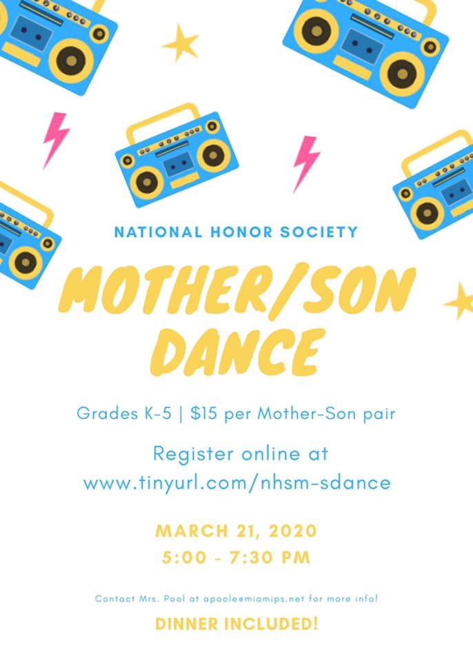 mpswardogs's tweet photo. The MHS National Honor Society is hosting a mother-son dance for students in K-5th on March 21st! Cost is $15 per pair and includes dinner. All you moms be sure to register and show your sons those dance skills! 🔵⚪️💪🏾 💃🏽🕺🏻 #AIFW #TWDW https://t.co/nH8zhgKDgJ