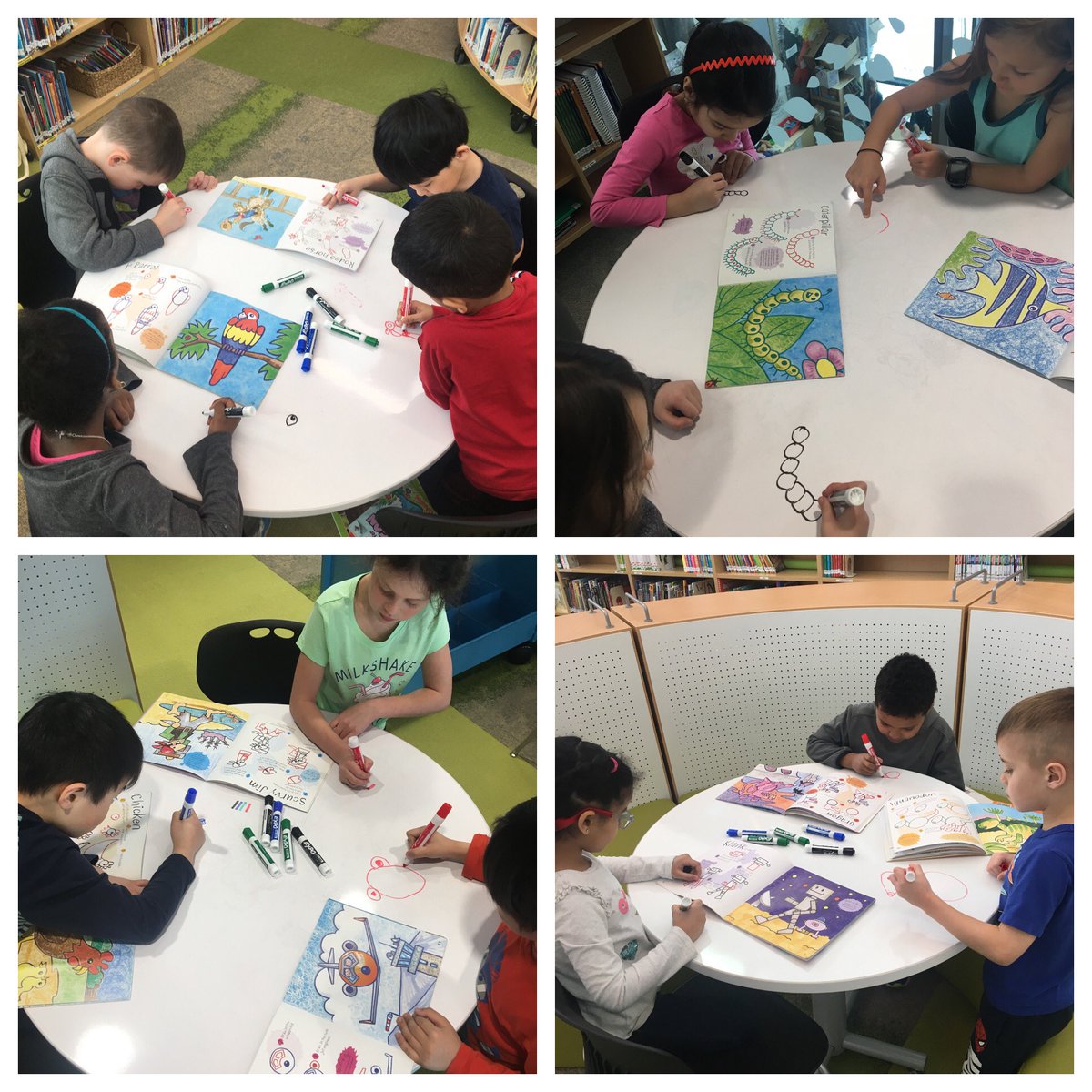 MmeMichelle1's tweet photo. Merci @neatnik et @ESCSLibrary pour la classe de bibliothèque si amusante! We had so much fun learning to draw.. and even more fun getting to do it on tables! #SageCreekLRSD #ESCSmastery https://t.co/rw6droi8yN