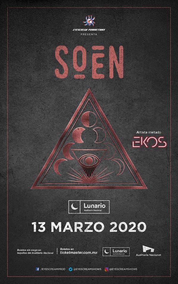 EKOSmx's tweet image. Ekos tendrá el gran honor de ser banda invitada en el concierto de #Soen en el @LunarioMx . Aún hay boletos disponibles para la función de las 5pm