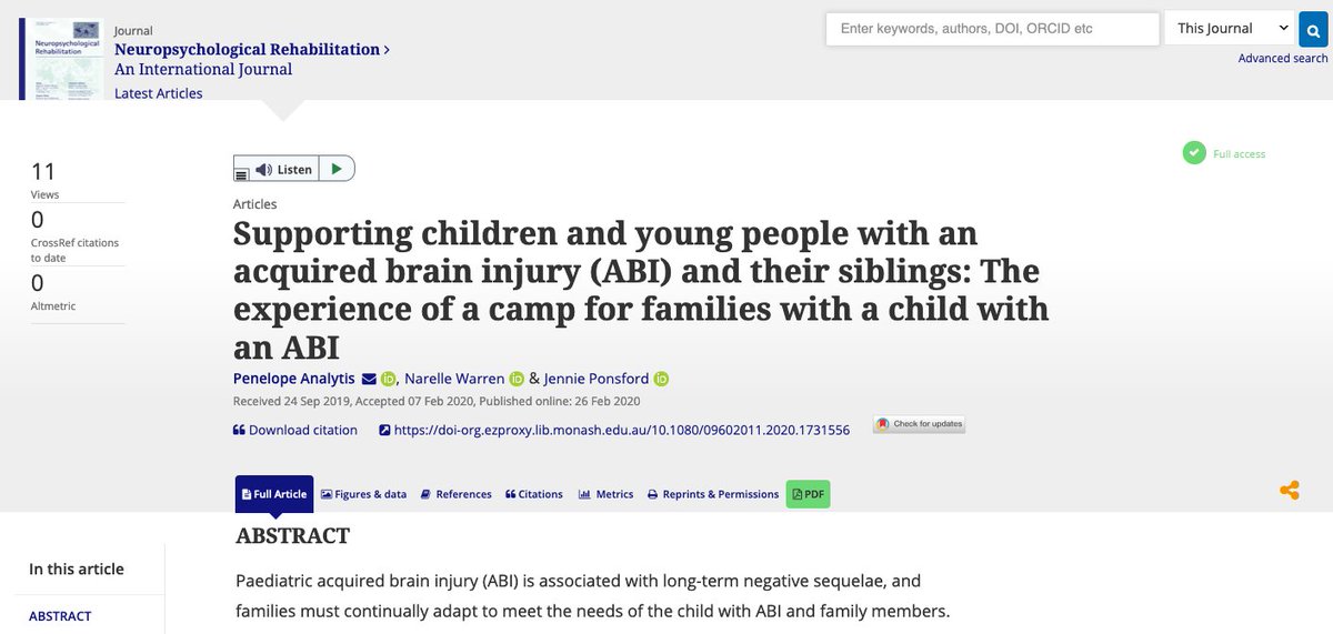 Excited to publish our paper looking at how camps can support families after paediatric #BrainInjury! A team effort! 😀Thank you <a href="/jennpon/">JennieP</a> <a href="/NarelleWarren/">dr narelle warren</a> <a href="/Heads2getherABI/">Heads Together</a> 

tandfonline.com/eprint/CCPJW3D…