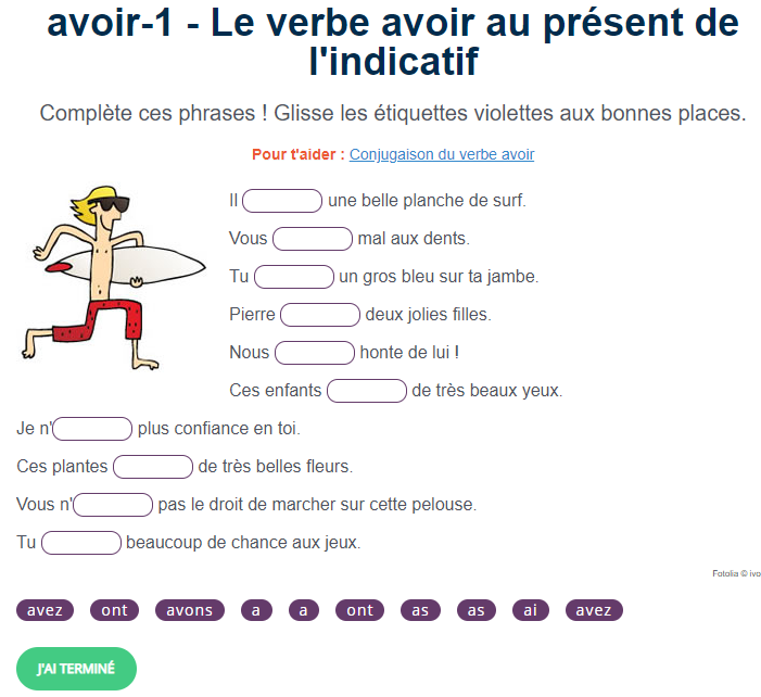 Ortholud Com On Twitter Exercice De Conjugaison Le Verbe Avoir Au Present De L Indicatif Complete Ces Phrases Glisse Les Etiquettes Violettes Aux Bonnes Places Https T Co Kifqzbza9o Https T Co 7ucxfjjuvv