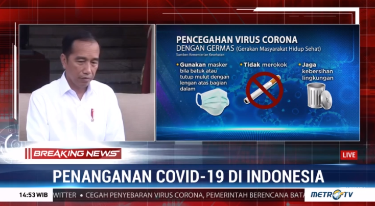 Metro_TV's tweet photo. #BREAKINGNEWSMETROTV Presiden RI: "Dan kita dapat cegah penularan virus corona dengan sering mencuci tangan, jangan menyentuh wajah sebelum cuci tangan. Dan yang terbaik adalah menjaga kebersihan dan kebugaran kita."

#coronaindonesia 
https://t.co/SOzNo2XJsm https://t.co/JCW0KI3JVk