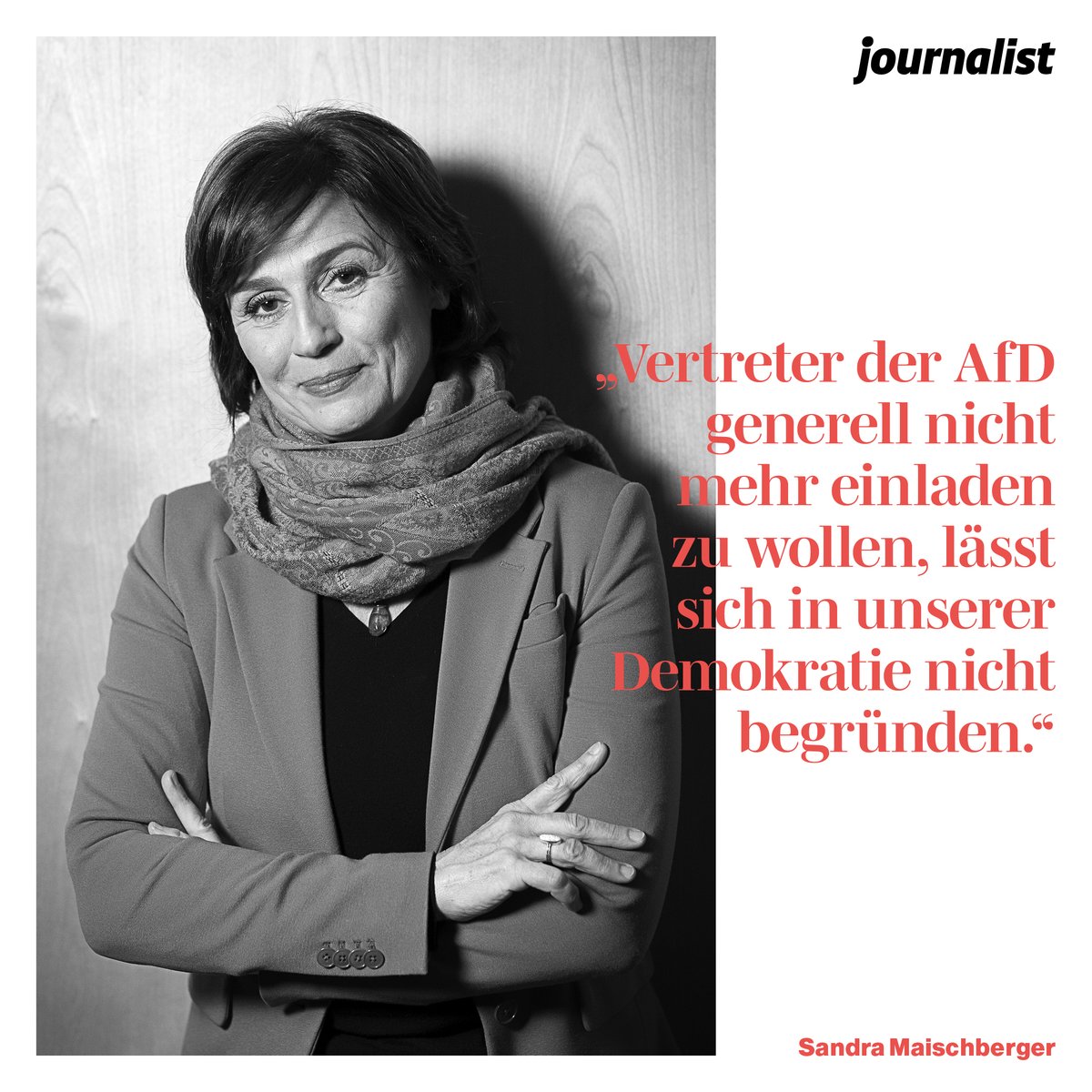 journ_online's tweet photo. Sollten politische Talkshows auch solche Gäste zum Diskurs einladen, die den demokratischen Diskurs selbst häufig verachten? Ja, sagt Sandra Maischberger (@maischberger) im journalist-Interview: https://t.co/1Vpm4JwkEi https://t.co/HfQejRnkSv
