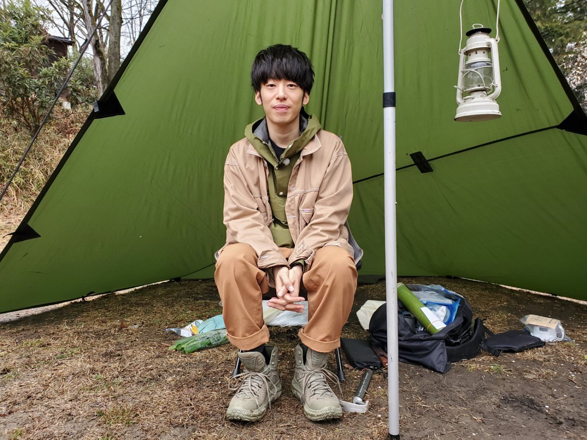 happycamper2019's tweet photo. 【ハピキ���ン ロケ便り】
ゲストはHIP HOPユニット #CreepyNuts
 の #DJ松永 さん(@djmatsunaga)
初キャンプ楽しんでもらえてますかぁ!?
#嵐山渓谷月川荘キャンプ場
#ソロキャンプ
#ブッシュクラフト 
#おぎやはぎのハピキャン 
#ハピキャン https://t.co/DJzfLyZEnq