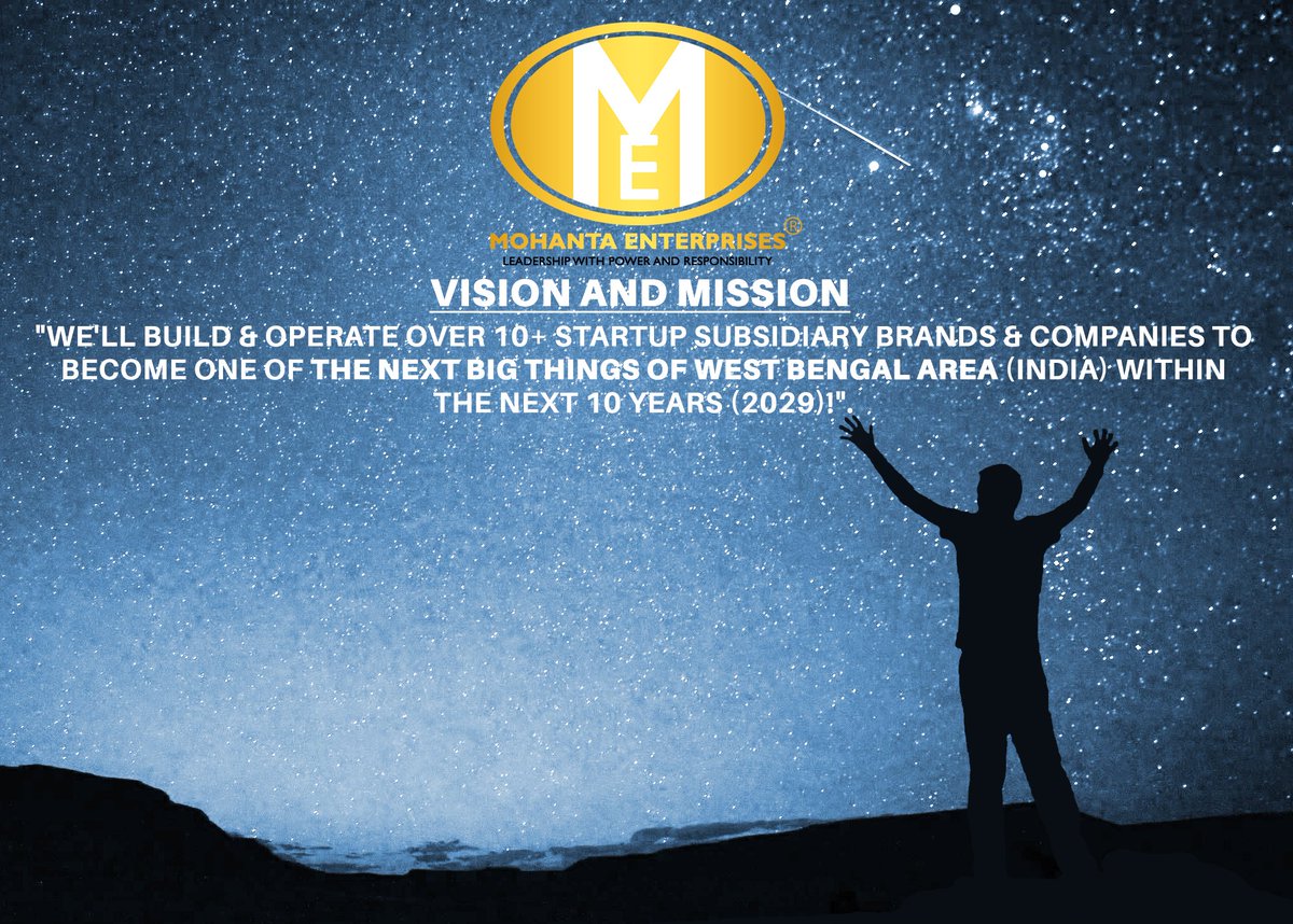 Our #Vision & #Mission - 'We'll Build & Operate Over 10+ #Startup #Subsidiary #Brands & Co to Become One #TheNextBigThings of #WestBengal (#India) Within The Next 10 Years (2029)'. Read More - bit.ly/3cstnFK #Startups #IndianStartup #BengalStartup #FutureLeader #Quote