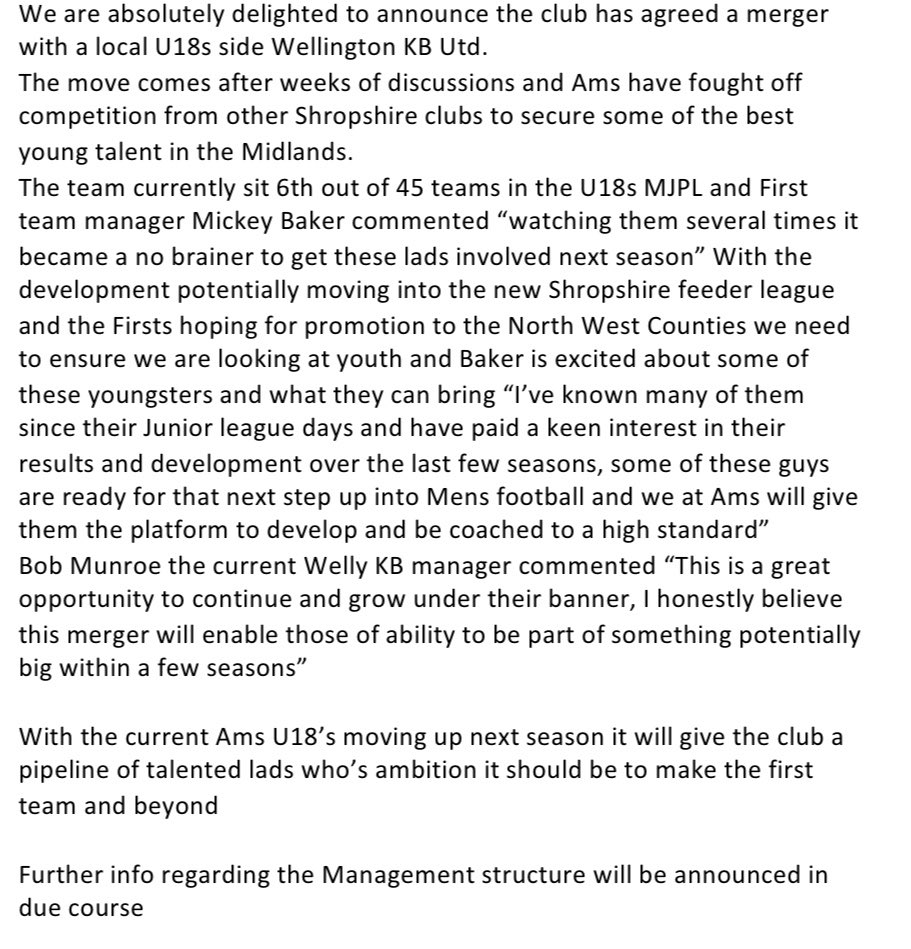 Club announcement - Merger agreed