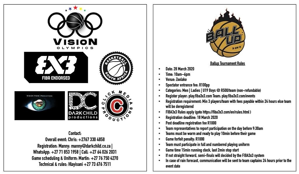 VisionOlympics3's tweet photo. πβΉπ½ββοΈπ#VisionOlympics #BallUp3on3 #TournamentRules #Fiba #3on3 #Basketball #VisionView #ZooLake #ClickMediaProductions #DarkChildProductions #BasketballSouthAfrica #28March2020 https://t.co/bdWrdkwtpJ