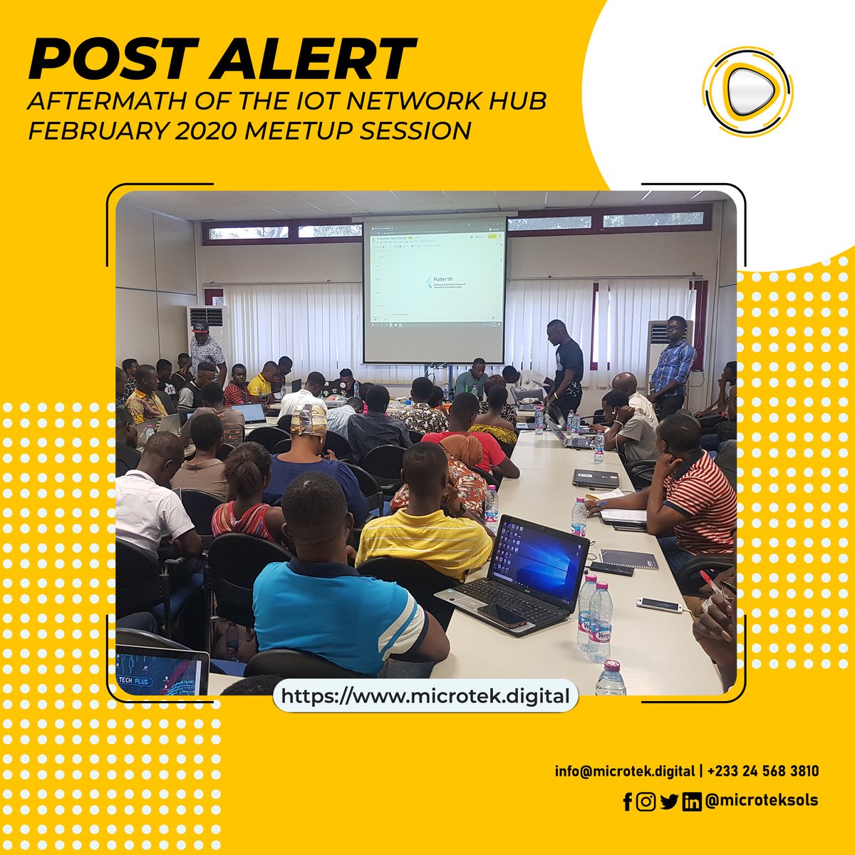 demystifybyte's tweet image. The leap day of 2020 saw IoT Network Hub pull one of its successful meetup sessions at the AITI-KACE (Advance Information Technology Institute- Kofi Annan Centre of Excellence) for the Accra Chapter. #MicrotekDigital #IoTNetworkHub #Feb2020Meetup bit.ly/2IbUgj5