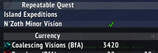 LukusGamer's tweet photo. So i added N'Zoth Minor Visions quest and Coalescing Visions currency to the addon Locked Out
I hope the project gets picked up again, it's super useful for those with many Alts. Asked to become a contributor but no idea if that'll even get seen :(
#WorldOfWarcraft
#AddonDev https://t.co/yRdQ8oxKZi