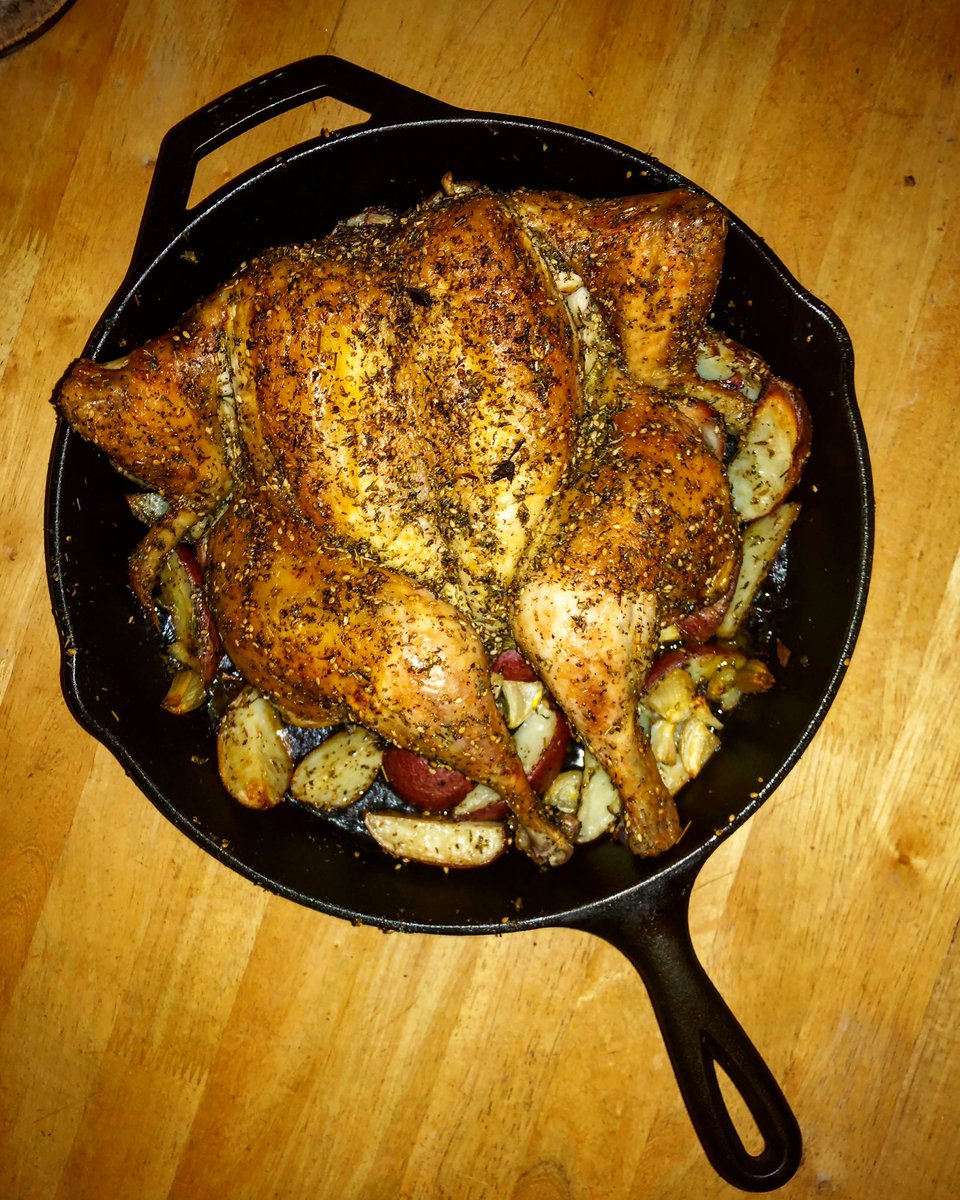 Richard's Famous Food Podcast (@richardsfamous) on Twitter photo A cast-iron / spatchcock variation on <a href="/AdeenaSussman/">Adeena Sussman</a>âs zaâatar roast chicken with new potatoes from SABABA, a Peeklay fav 2019 cookbook. The nutty & dank herbal miasma wafting up from the bird resting atop beautifully schmaltzy potatoes will win over ur winter heart. Call today. A cast-iron / spatchcock variation on <a href="/AdeenaSussman/">Adeena Sussman</a>âs zaâatar roast chicken with new potatoes from SABABA, a Peeklay fav 2019 cookbook. The nutty & dank herbal miasma wafting up from the bird resting atop beautifully schmaltzy potatoes will win over ur winter heart. Call today.