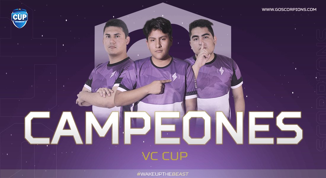 ScorpionsGG's tweet photo. 🦂 | #Champions 🏆

Nos llevamos el campeonato de la #VCCup / @VC_LEAGUE. ✌️

¡Felicitaciones a todo el equipo por su compromiso! 💜

#WakeUpTheBeast #ScorpionsProud 
#ScorpionsFamily https://t.co/CYW9N7FKkU
