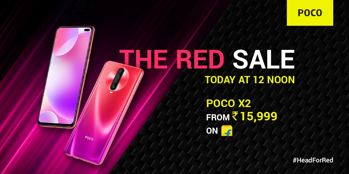 IndiaPOCO's tweet photo. Want to be different? Choose RED and stand out from the crowd. RT if you're ready for the #HeadForRed sale.

#POCOX2 sale starts at 12 noon on @Flipkart. #SmoothAF https://t.co/y2QJcBZZAW