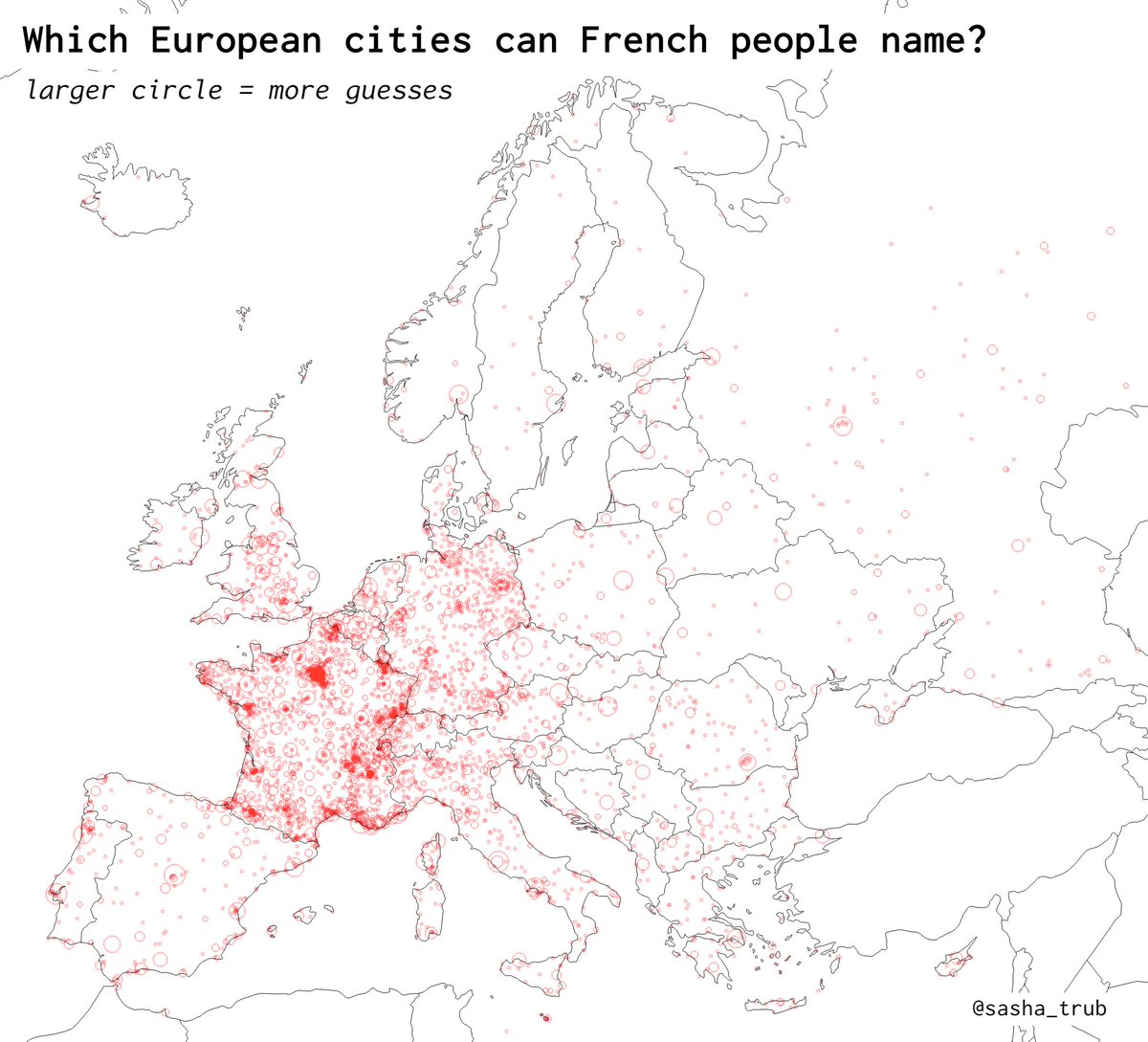 sasha_trub's tweet photo. Interesting to compare French vs. German vs. British geography knowledge in Europe.

Each country has its own little sphere that it cares about. https://t.co/tErhmhzmHS