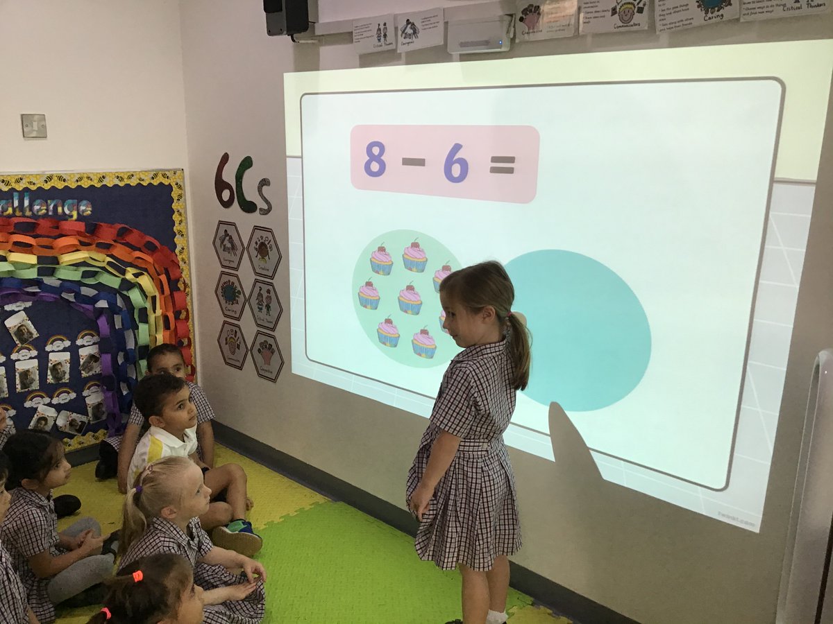 DBS_FS2's tweet photo. Giraffes have been learning all about subtraction today. Some children came to the front to explain their reasoning behind their answers. #reasoning #explainingwhy #understanding @DBS_PrimMaths @DubaiBritishSch 👌🦒 https://t.co/102dF4Bx3i