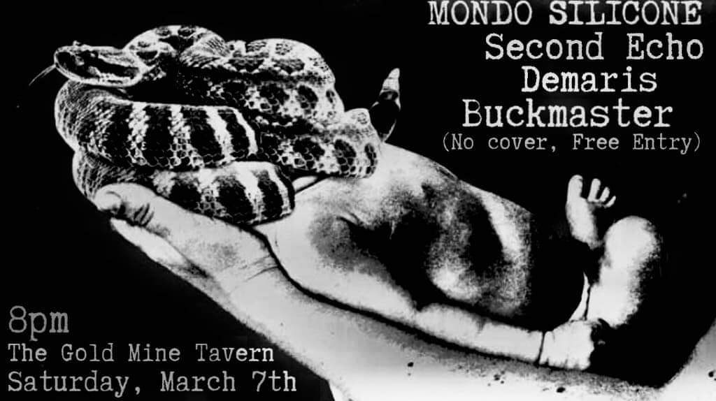 secondechomusic's tweet photo. This Saturday, 3/7/20....

For the first time ever, @secondechomusic performs live

@GoldMineTavern 
23 S. Water St
#Henderson, #NV

W / @MondoSilicone - #Demaris &amp; #Buckmaster 
Show starts at 8PM
NO COVER :)

#Southern #Nevada
#LiveMusic
#SecondEchoMusic https://t.co/tbRzUbzIJx