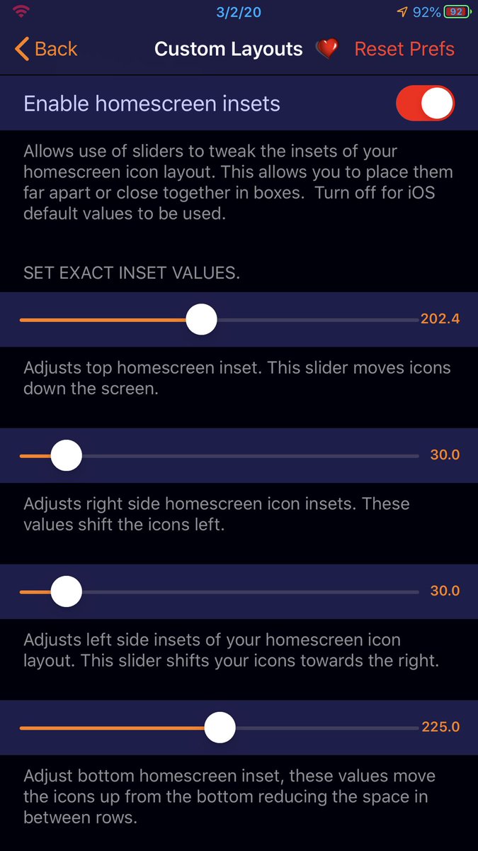 BrianVS's tweet photo. Homescreen layouts? ✅ 
Insets? ✅
Dock layouts? ✅ 
Folder layouts? ✅
Folder insets? ✅

So long in the making, so close to being done, just a few more improvements to the tweak, settings &amp;&amp; 8 languages to update translations. #FolderControllerXIII One tweak to layout them all. https://t.co/MxrtjzonxU