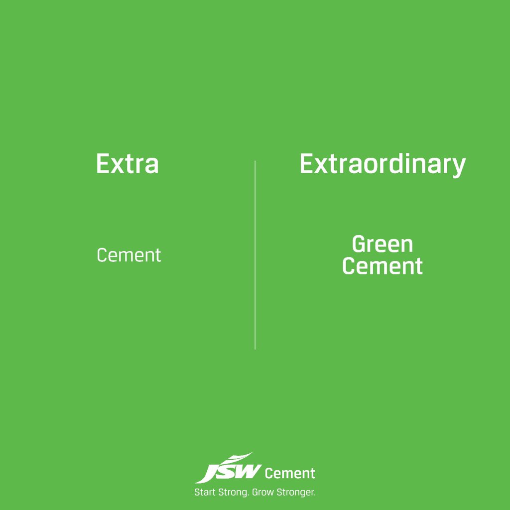 JSWCement's tweet image. Cement which builds strong homes and also strengthens the environment. That&apos;s extraordinary!! #extraformat #topicalspot