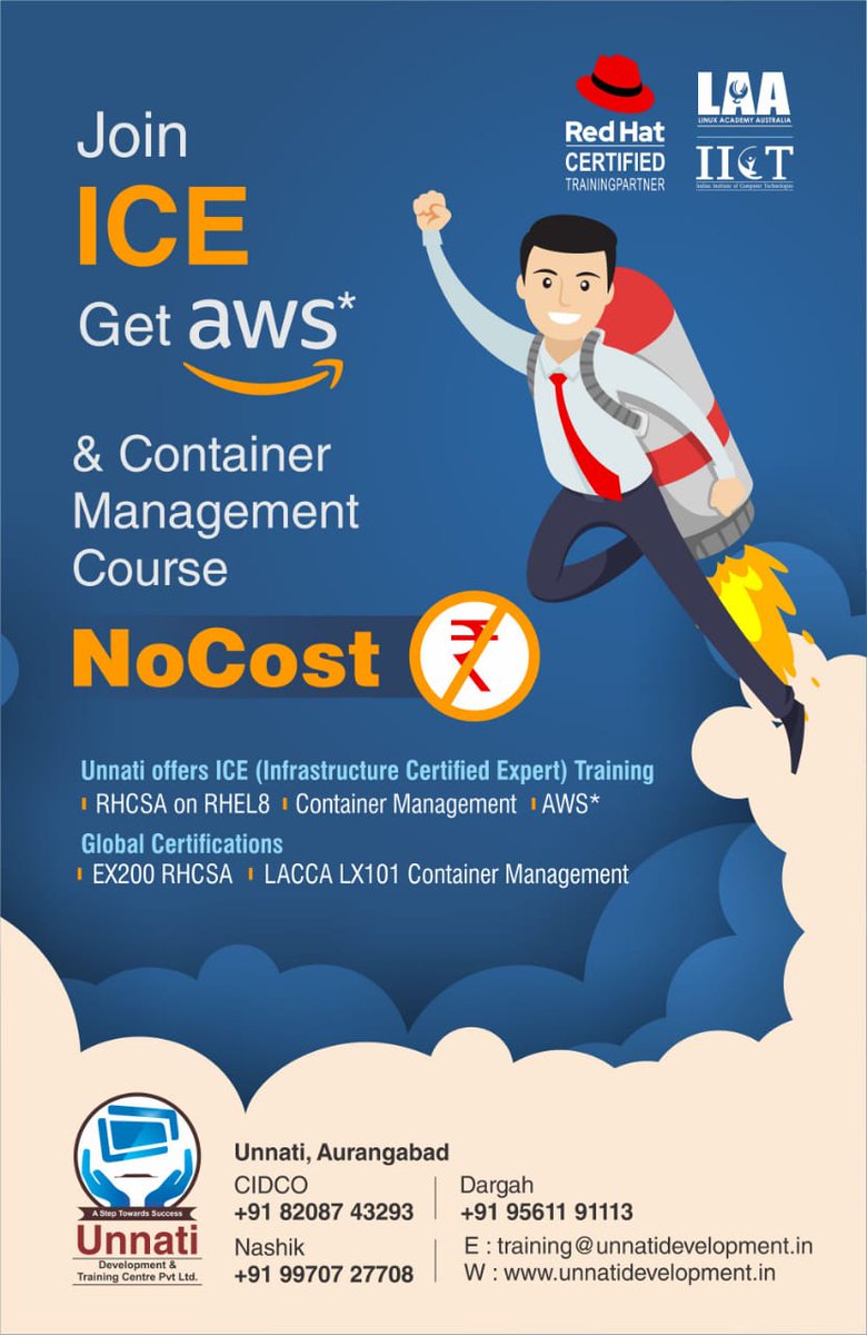 #Unnati #IICT Learn Three technologies from one training #AWS #Docker #RHEL #RHCSA #RHEL8 unnatidevelopment.in