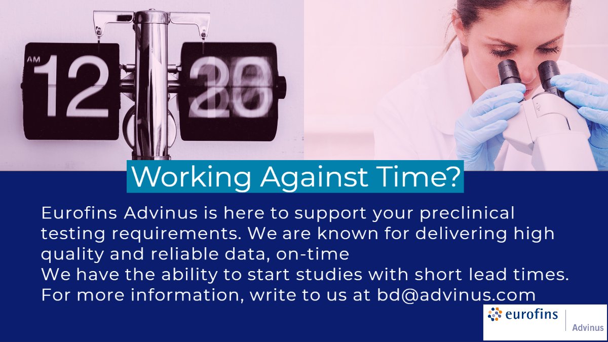 advinus's tweet image. It is always crucial to ensure your studies are completed on time. We are here to support you in the hour of need. Connect with our team at bd@advinus.com 
#safetyassessment #toxicology #preclinicaldevelopment #ontimedelivery