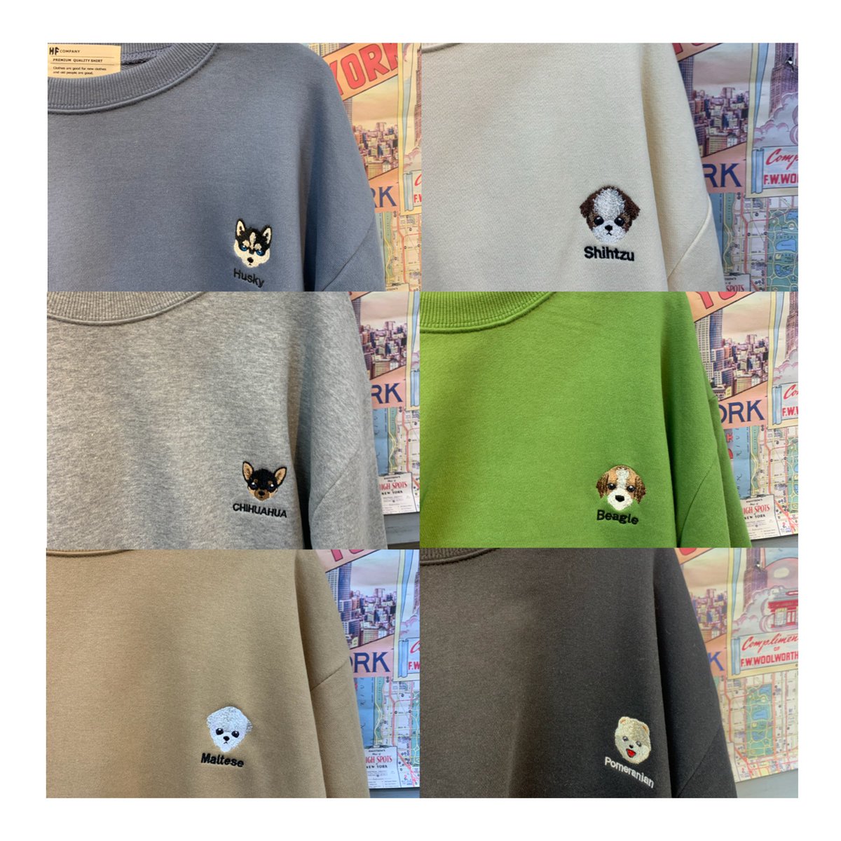 Heart Y Freight Twitterissa とっても可愛い 刺繍トレーナー入荷しました カラーによってワンちゃんが違うんですよ 好きな人にとてもオススメな1着です カップルさんでお揃い 友達とお揃い 家族でお揃いもアリですね 皆さんはどれがお好きですか