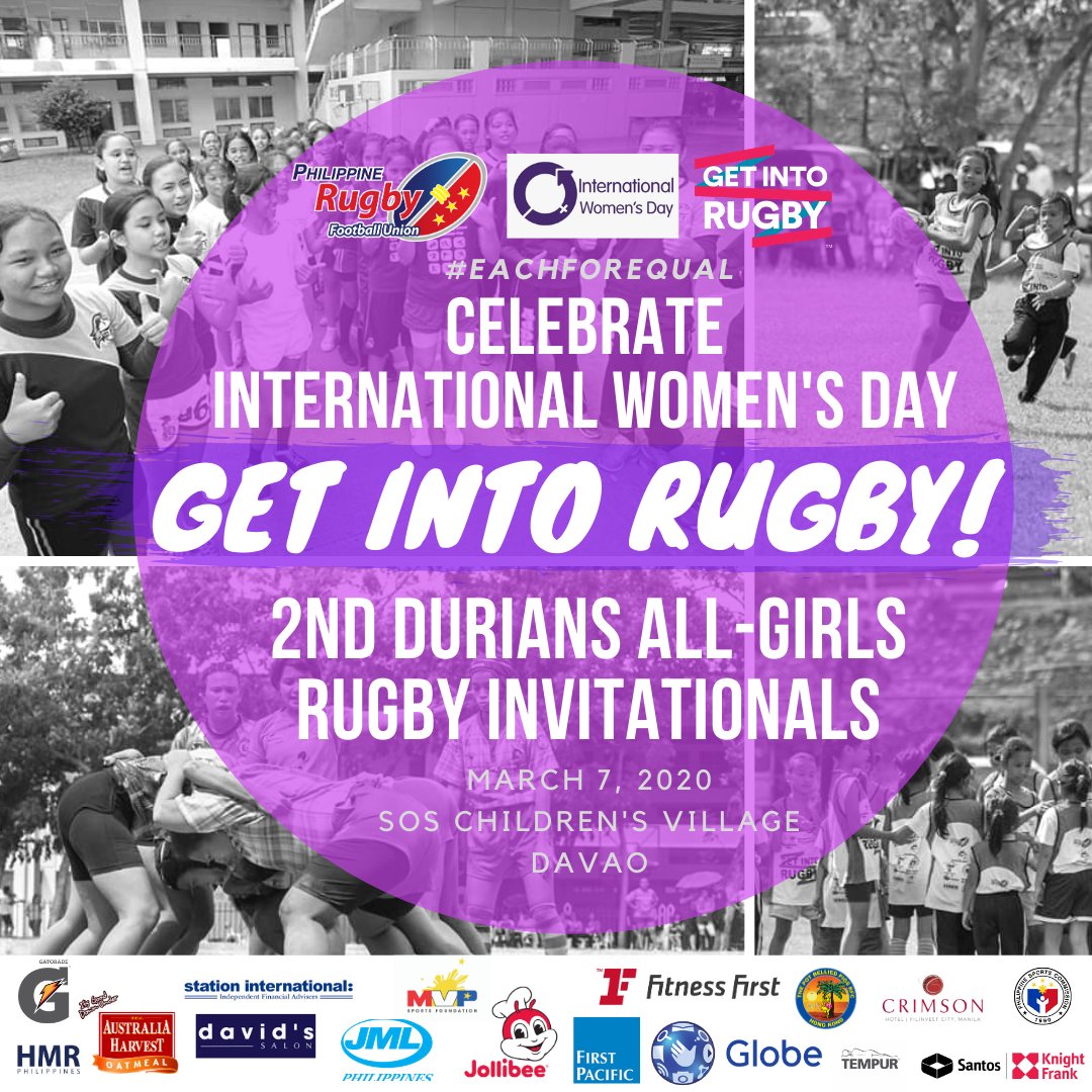 PhilippineRugby's tweet photo. Celebrate International Women's Day with PRFU!

Join the @getintorugbyph 2nd Durians All-Girls Rugby Invitationals on March 7, 2020. See you at SOS Children's Village Davao on Sat for this full day event!

#InternationalWomensMonth2020 #internationalwomensday2020 #EachforEqual https://t.co/44AOkgQggS