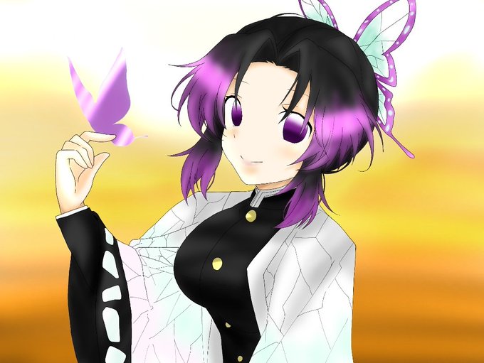 もなかさんがTwitterに投稿した胡蝶しのぶ(鬼滅の刃)のイラスト。
