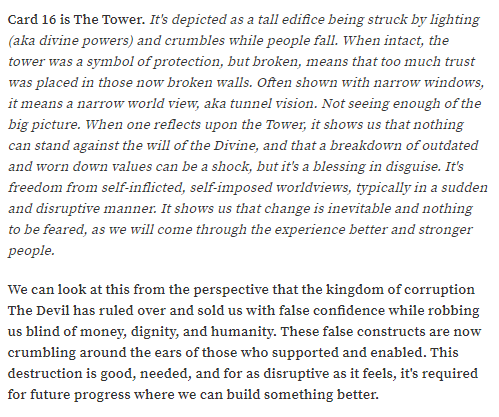 DissenterRadio's tweet photo. Next is The Tower. It represents the disruption of the destruction of the old guard, and the false trust it stood for. https://t.co/njoLSkXUWO