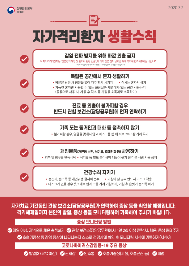 << 코로나19 자가격리환자 생활수칙 >>