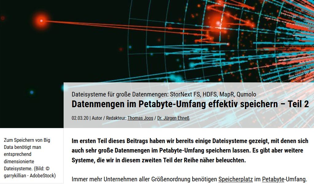 storageinsider's tweet image. Der Storage-Bedarf wächst unaufhörlich. Hier folgt Teil 2 unserer Übersicht über Dateisysteme, auf denen sich auch sehr große Datenmengen im Petabyte-Umfang speichern lassen.
storage-insider.de/datenmengen-im…
#Storage #PetabyteSpeichern #BigDataStorage