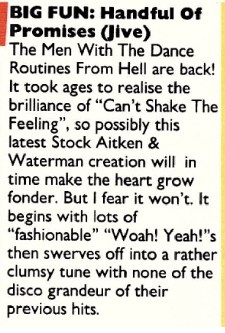 myfizzypop's tweet image. Here is the #SmashHits review of the #BigFun single, #HandfulofPromises, released 30 years ago tomorrow. Sadly they didn't rate it much (but did like the trendy whoos)!!

myfizzypop.blogspot.com/2020/02/big-fu…