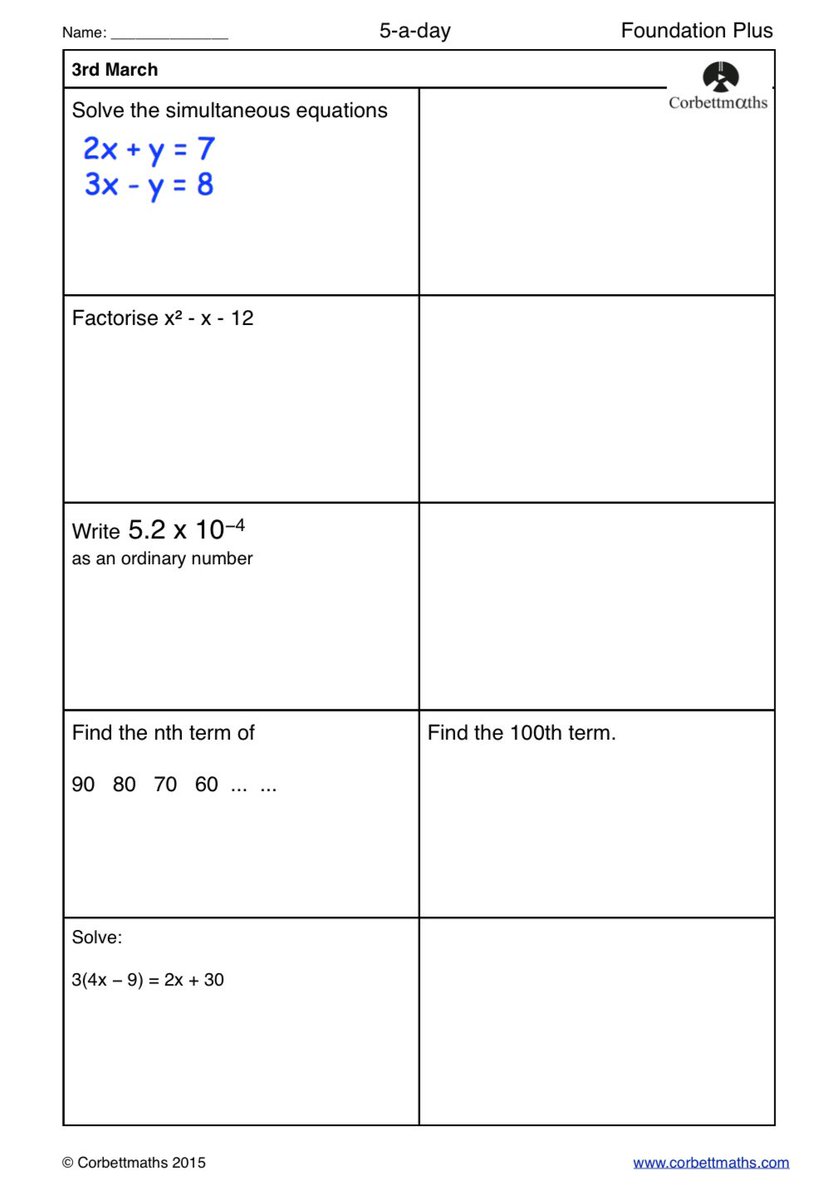 Corbettmaths's tweet photo. Studying for Higher GCSE Maths? Try today's Foundation Plus, Higher &amp; challenging Higher Plus #maths5aday answers: https://t.co/YFH42YTcTV https://t.co/B5Z9SLG3zg