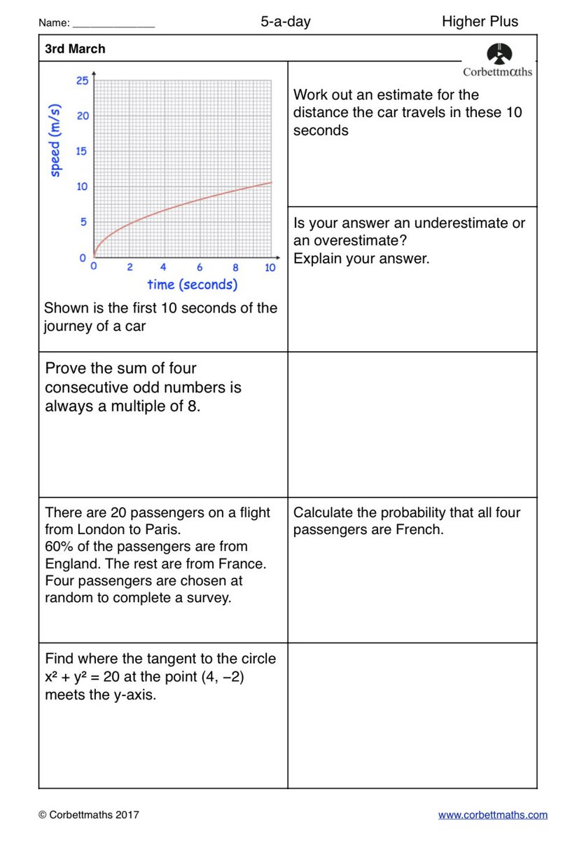 Corbettmaths's tweet photo. Studying for Higher GCSE Maths? Try today's Foundation Plus, Higher &amp; challenging Higher Plus #maths5aday answers: https://t.co/YFH42YTcTV https://t.co/B5Z9SLG3zg