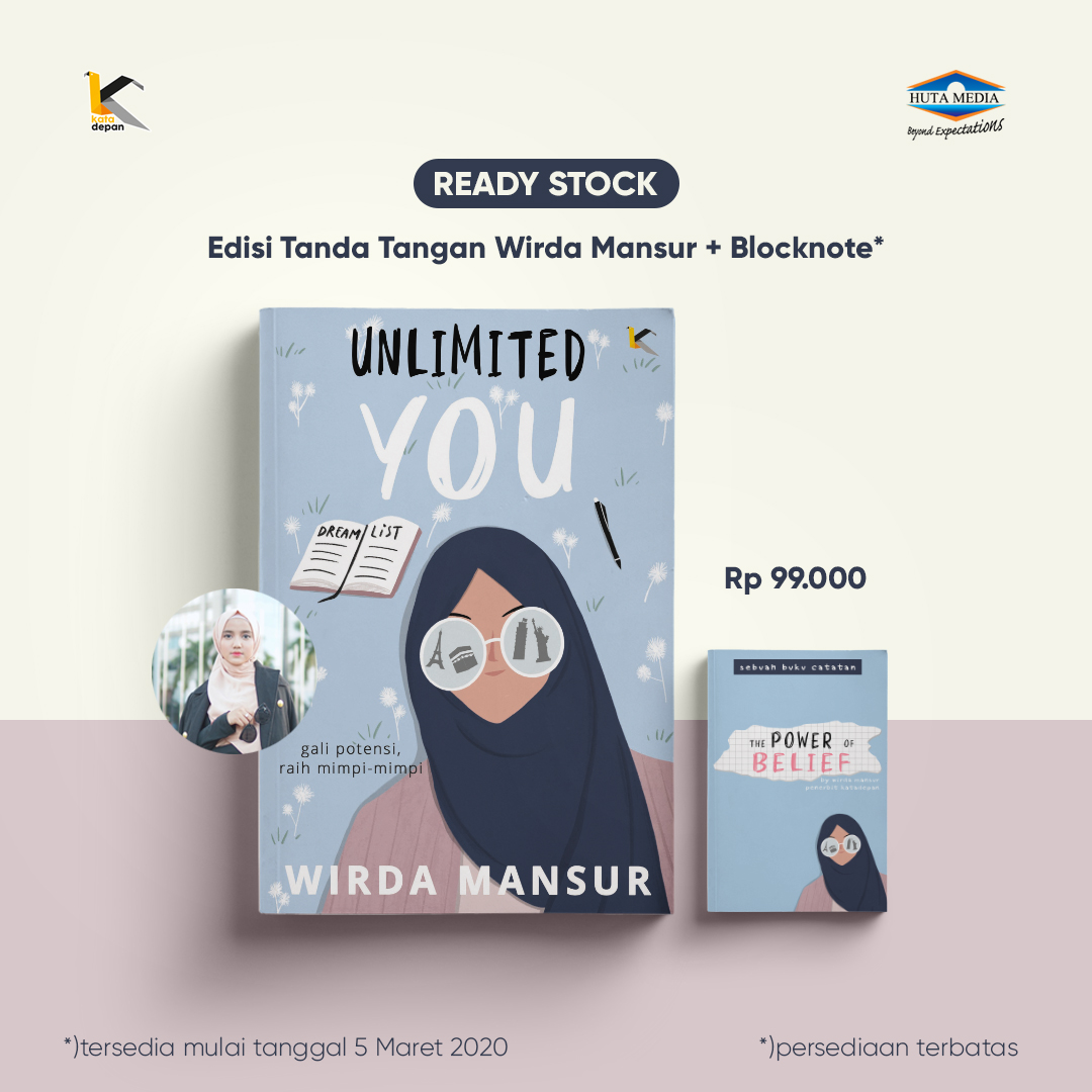 READY STOCK!

UNLIMITED YOU edisi Tanda tangan kak Wirda Mansur + Blocknote.

Info pemesanan :
Shopee.co.id/gerobakbuku | Tokopedia.com/gerobakbuku | Gerobakbuku.com

#WirdaMansur #Buku #Bestseller