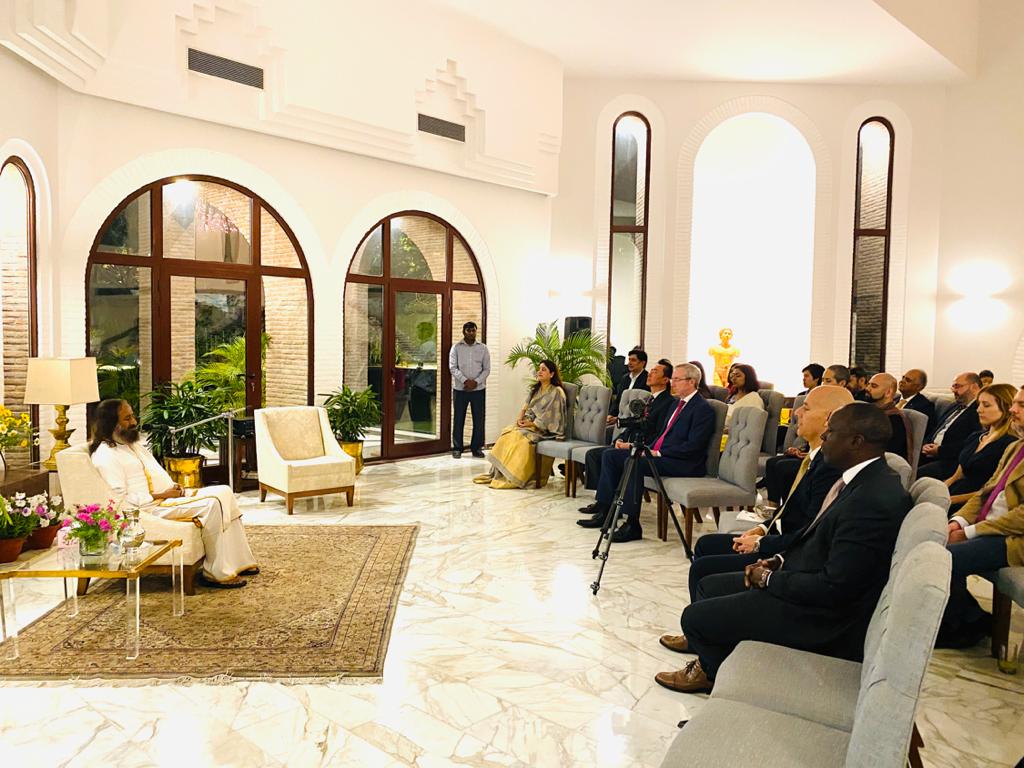 Gurudev's tweet photo. Met Hon Ambassadors from 30 countries at the Embassy of Belgium in New Delhi yesterday. We discussed various issues facing the world. https://t.co/5ifiikFxGM