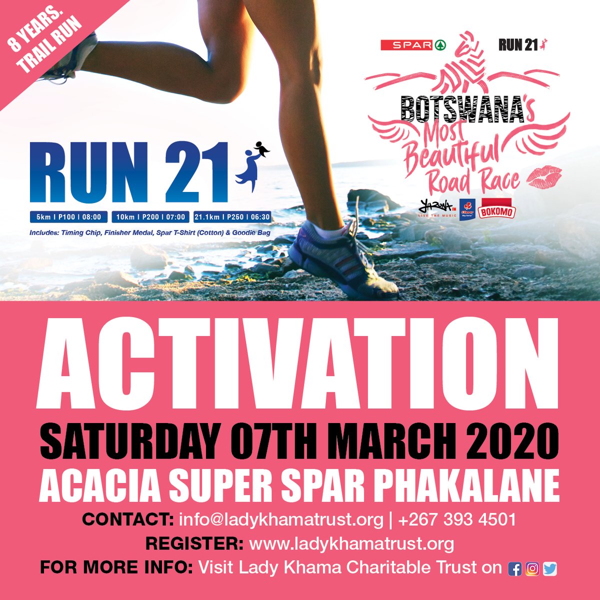 LadyKhamaCT's tweet photo. We have exciting news!!! The Acacia Super Spar Phakalane Activation is happening this Saturday (7th March) We have an amazing day planned for you and your family!

Come through and register for the SPAR WOMEN'S CHALLENGE BOTSWANA &amp; LADY.K RUN21

@SparBotswana https://t.co/PXvqN95Bcb